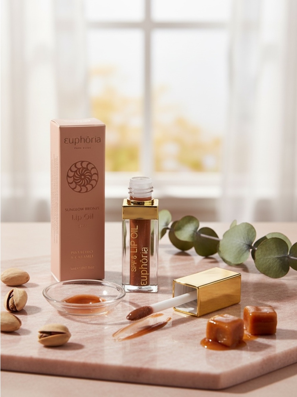Euphoria Sunglow Bronze Lip Oil SPF 6 Pistachio Caramel 5ml